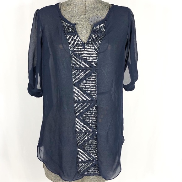 Angie Tops - Angie Sheer Blue Sequin Top